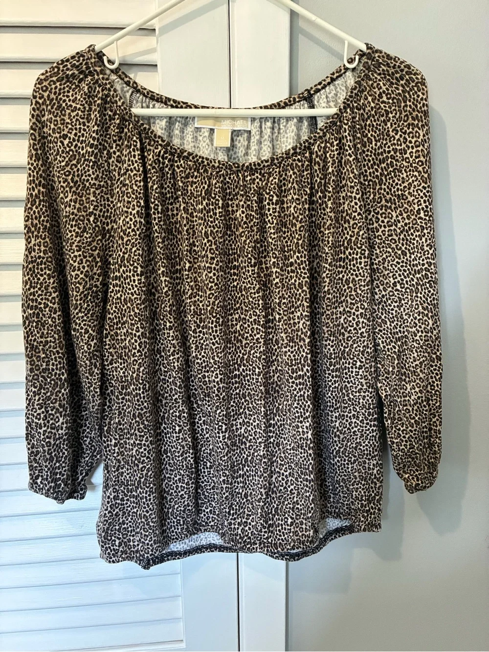Michael Kors Leopard Print Peasant Blouse - Brown & Black